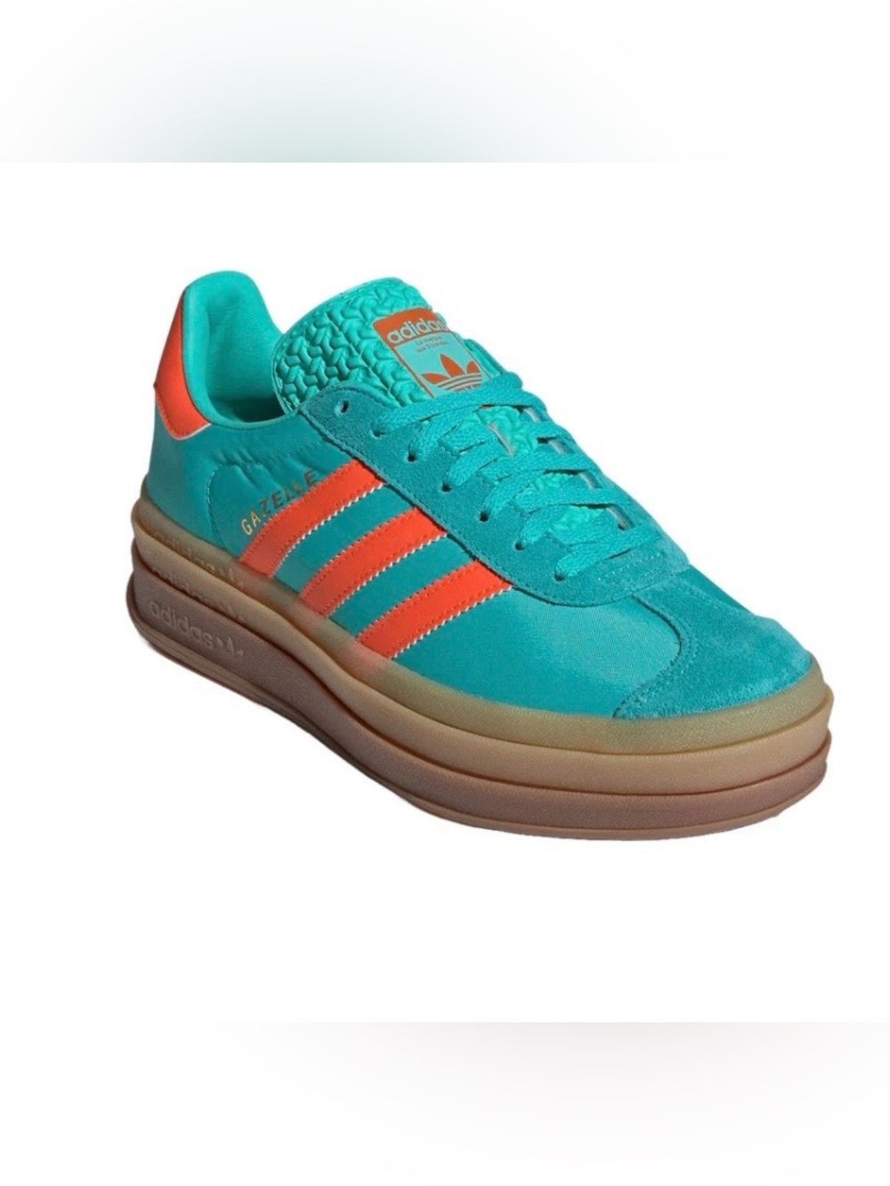 adidas Women's Gazelle Bold “Mint Rush Impact Orange” Sneakers Sz 7